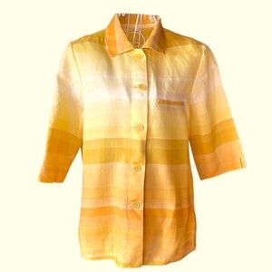 100% Hemp yellow and orange plaid. Short sleeves.